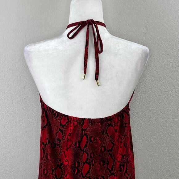 Michael Kors Red Crimson Snakeskin Keyhole Chain Tie Neck Halter Top SM/Med NWT - Picture 10 of 15